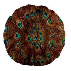 Peacock Pattern Background Large 18  Premium Flano Round Cushions by Simbadda