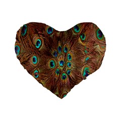 Peacock Pattern Background Standard 16  Premium Flano Heart Shape Cushions by Simbadda