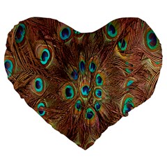 Peacock Pattern Background Large 19  Premium Flano Heart Shape Cushions by Simbadda