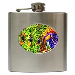 Glass Tile Peacock Feathers Hip Flask (6 Oz) by Simbadda