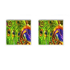 Glass Tile Peacock Feathers Cufflinks (square) by Simbadda