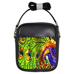 Glass Tile Peacock Feathers Girls Sling Bags by Simbadda