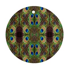 Beautiful Peacock Feathers Seamless Abstract Wallpaper Background Ornament (round) by Simbadda