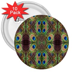 Beautiful Peacock Feathers Seamless Abstract Wallpaper Background 3  Buttons (10 Pack)  by Simbadda