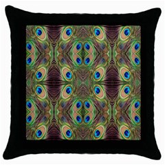 Beautiful Peacock Feathers Seamless Abstract Wallpaper Background Throw Pillow Case (black) by Simbadda