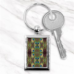 Beautiful Peacock Feathers Seamless Abstract Wallpaper Background Key Chains (rectangle)  by Simbadda