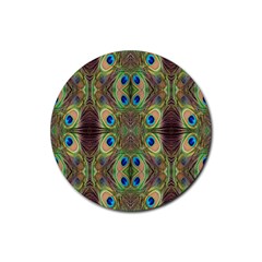 Beautiful Peacock Feathers Seamless Abstract Wallpaper Background Rubber Coaster (round)  by Simbadda