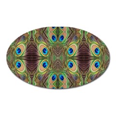 Beautiful Peacock Feathers Seamless Abstract Wallpaper Background Oval Magnet by Simbadda