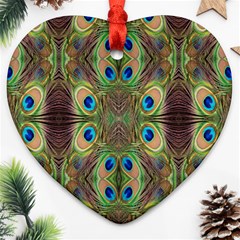 Beautiful Peacock Feathers Seamless Abstract Wallpaper Background Heart Ornament (two Sides) by Simbadda