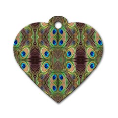 Beautiful Peacock Feathers Seamless Abstract Wallpaper Background Dog Tag Heart (two Sides) by Simbadda