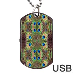 Beautiful Peacock Feathers Seamless Abstract Wallpaper Background Dog Tag Usb Flash (one Side) by Simbadda