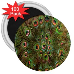 Peacock Feathers Green Background 3  Magnets (100 Pack) by Simbadda