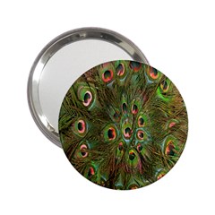 Peacock Feathers Green Background 2 25  Handbag Mirrors by Simbadda