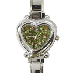 Peacock Feathers Green Background Heart Italian Charm Watch by Simbadda