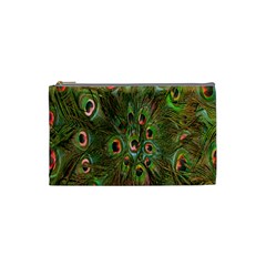 Peacock Feathers Green Background Cosmetic Bag (small)  by Simbadda