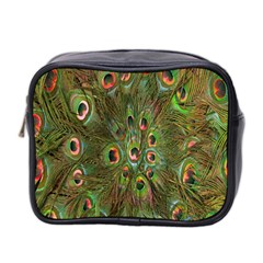 Peacock Feathers Green Background Mini Toiletries Bag 2-side by Simbadda