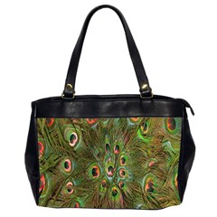 Peacock Feathers Green Background Office Handbags (2 Sides)  by Simbadda