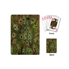 Peacock Feathers Green Background Playing Cards (mini)  by Simbadda