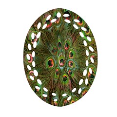 Peacock Feathers Green Background Oval Filigree Ornament (two Sides) by Simbadda