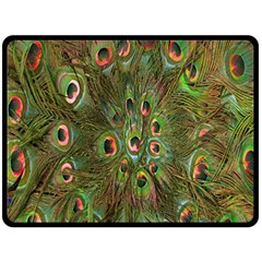 Peacock Feathers Green Background Double Sided Fleece Blanket (large)  by Simbadda