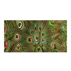 Peacock Feathers Green Background Satin Wrap by Simbadda