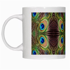 Beautiful Peacock Feathers Seamless Abstract Wallpaper Background White Mugs by Simbadda