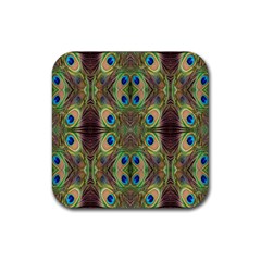 Beautiful Peacock Feathers Seamless Abstract Wallpaper Background Rubber Coaster (square)  by Simbadda