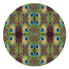 Beautiful Peacock Feathers Seamless Abstract Wallpaper Background Magnet 5  (round) by Simbadda