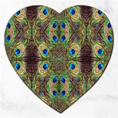 Beautiful Peacock Feathers Seamless Abstract Wallpaper Background Jigsaw Puzzle (heart) by Simbadda