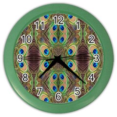 Beautiful Peacock Feathers Seamless Abstract Wallpaper Background Color Wall Clocks by Simbadda