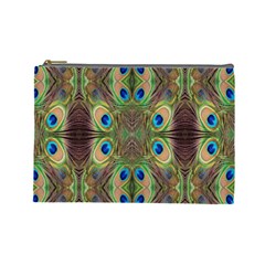 Beautiful Peacock Feathers Seamless Abstract Wallpaper Background Cosmetic Bag (large)  by Simbadda