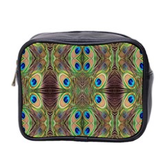 Beautiful Peacock Feathers Seamless Abstract Wallpaper Background Mini Toiletries Bag 2-side by Simbadda