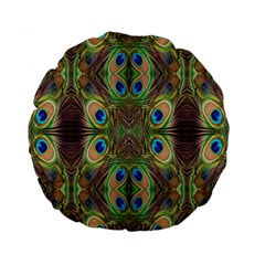 Beautiful Peacock Feathers Seamless Abstract Wallpaper Background Standard 15  Premium Round Cushions by Simbadda