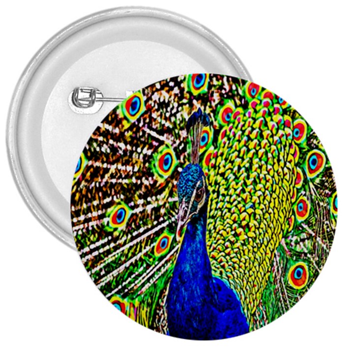 Graphic Painting Of A Peacock 3  Buttons