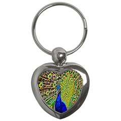 Graphic Painting Of A Peacock Key Chains (heart)  by Simbadda