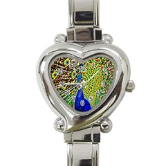 Graphic Painting Of A Peacock Heart Italian Charm Watch by Simbadda