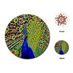 Graphic Painting Of A Peacock Playing Cards (round)  by Simbadda