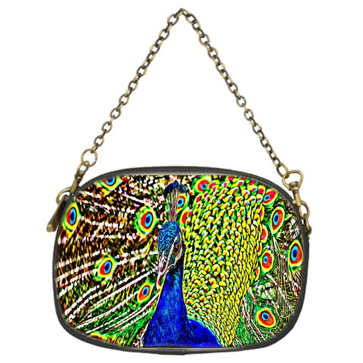 Graphic Painting Of A Peacock Chain Purses (One Side) 