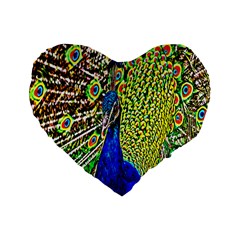 Graphic Painting Of A Peacock Standard 16  Premium Heart Shape Cushions