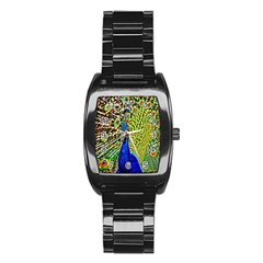 Graphic Painting Of A Peacock Stainless Steel Barrel Watch by Simbadda