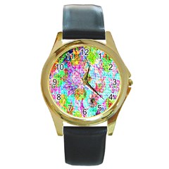 Bright Rainbow Background Round Gold Metal Watch by Simbadda