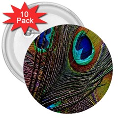 Peacock Feathers 3  Buttons (10 Pack)  by Simbadda