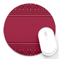 Heart Pattern Background In Dark Pink Round Mousepads by Simbadda