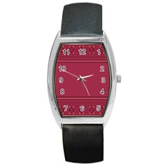 Heart Pattern Background In Dark Pink Barrel Style Metal Watch by Simbadda