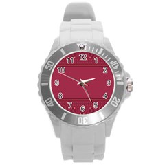 Heart Pattern Background In Dark Pink Round Plastic Sport Watch (l) by Simbadda