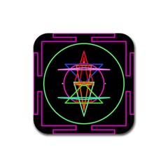 Drawing Of A Color Mandala On Black Rubber Square Coaster (4 Pack)  by Simbadda