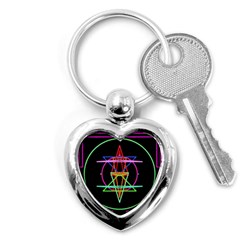 Drawing Of A Color Mandala On Black Key Chains (heart)  by Simbadda