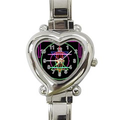 Drawing Of A Color Mandala On Black Heart Italian Charm Watch by Simbadda