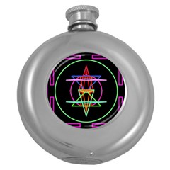 Drawing Of A Color Mandala On Black Round Hip Flask (5 Oz) by Simbadda