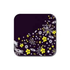 Vintage Retro Floral Flowers Wallpaper Pattern Background Rubber Square Coaster (4 Pack)  by Simbadda